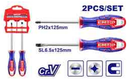 2 Pcs Screwdriver Set CR-V SL6.5 & PH2 Round Blade